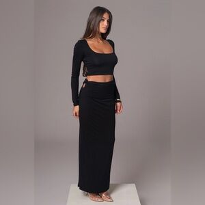 JLUXLABEL Women's Black Long Sleeve Crop Top